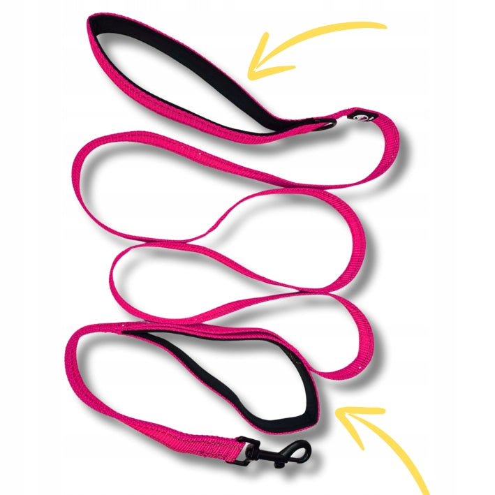 LANYARD for dog CITY reflective DOUBLE HANDLE RICO 1,8m STRONG FUCHSIA 2,0 Color pink