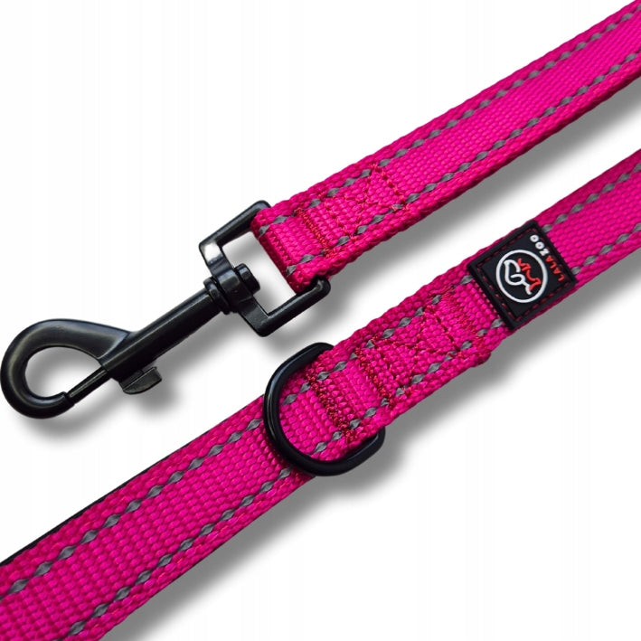 LANYARD for dog CITY reflective DOUBLE HANDLE RICO 1,8m STRONG FUCHSIA 2,0 Material fabric