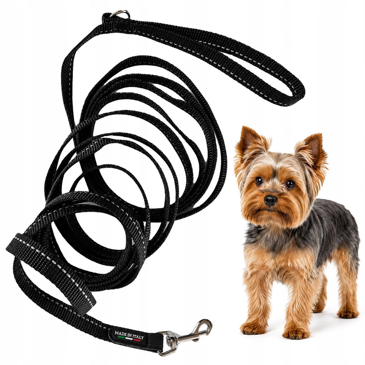 LANYARD for small dog TRE PONTI Black with reflective VERY LONG 5m