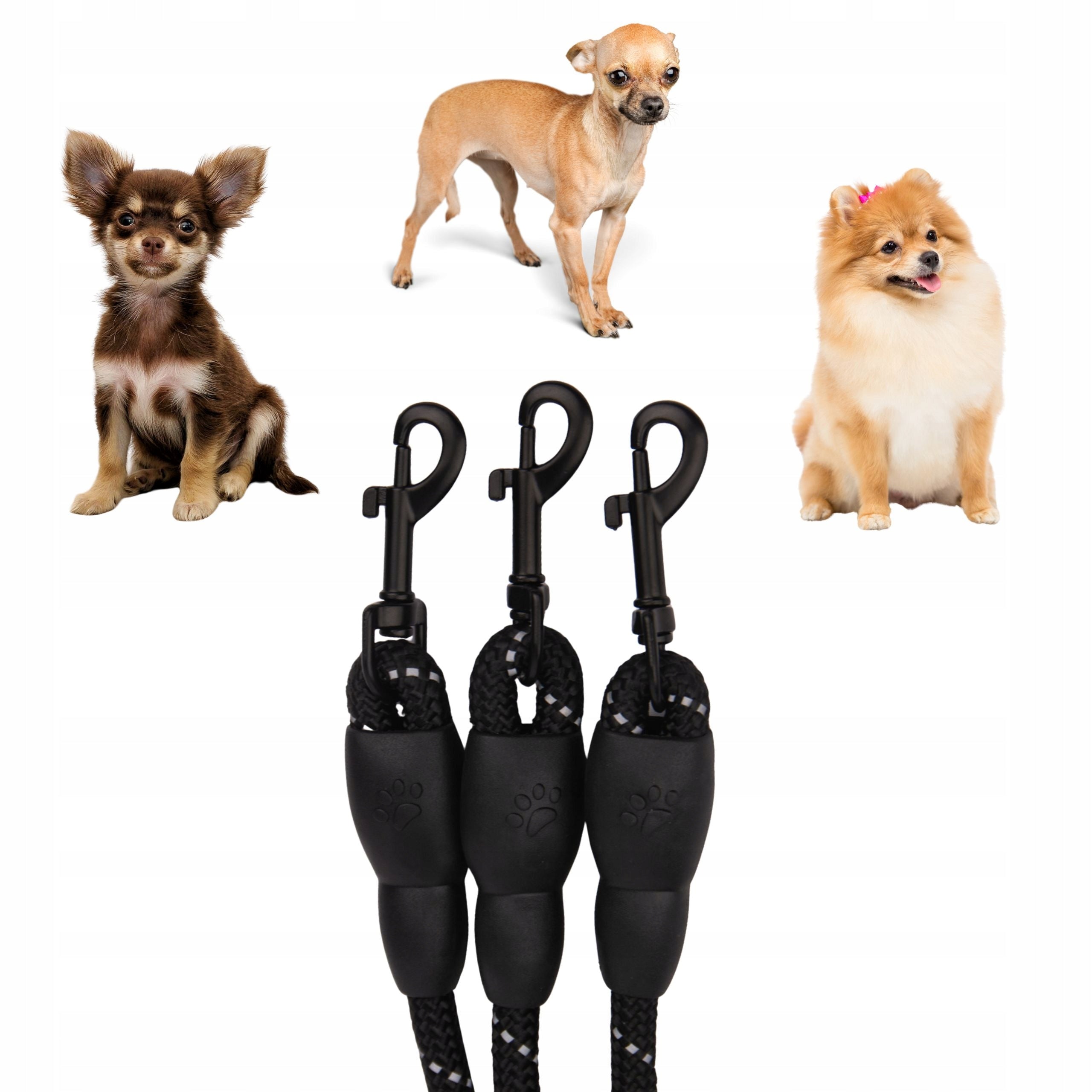 LANYARD for three dogs with splitter small medium triple BLACK 150cm Brand Yoka