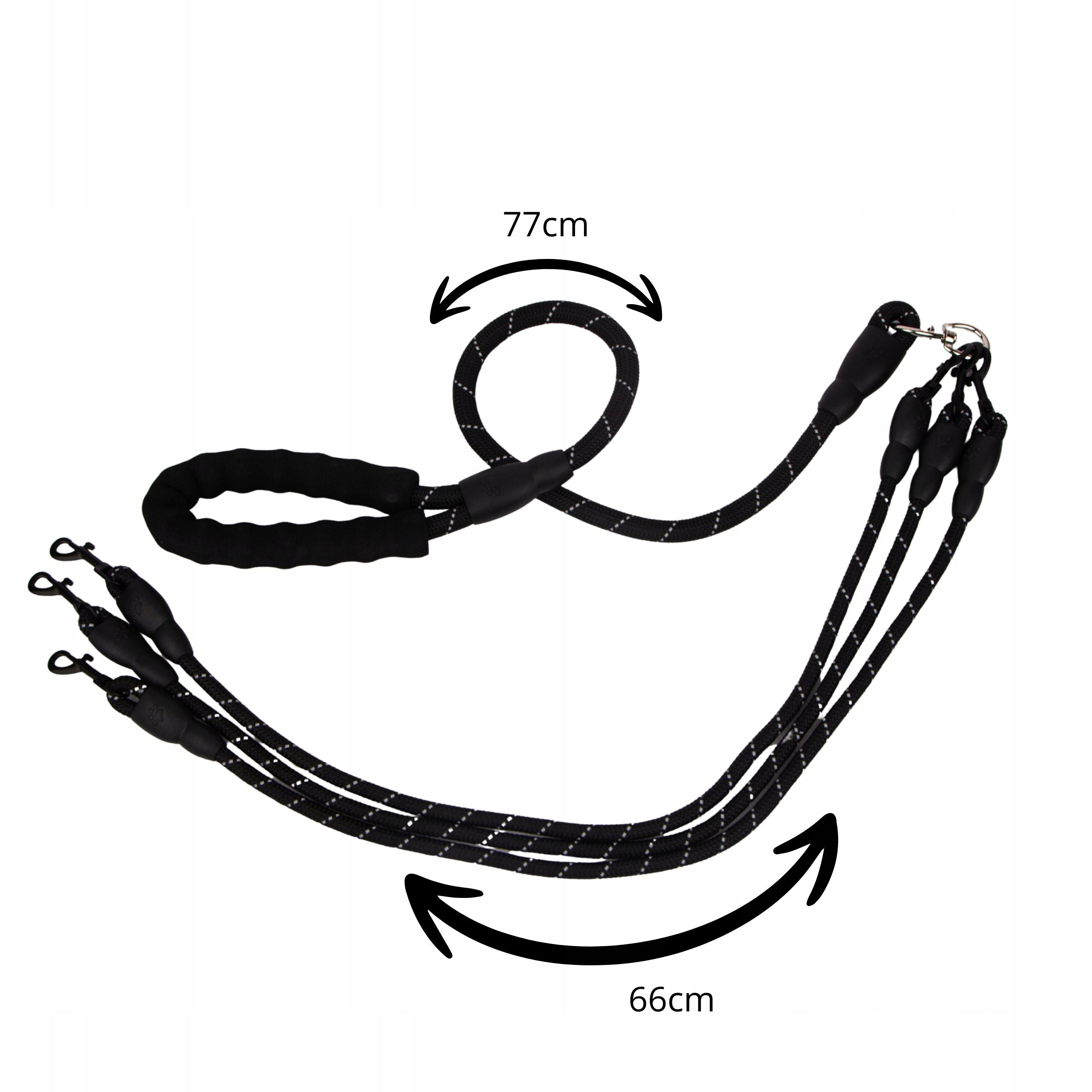 LANYARD for three dogs with splitter small medium triple BLACK 150cm Maximum leash length 1.5 m
