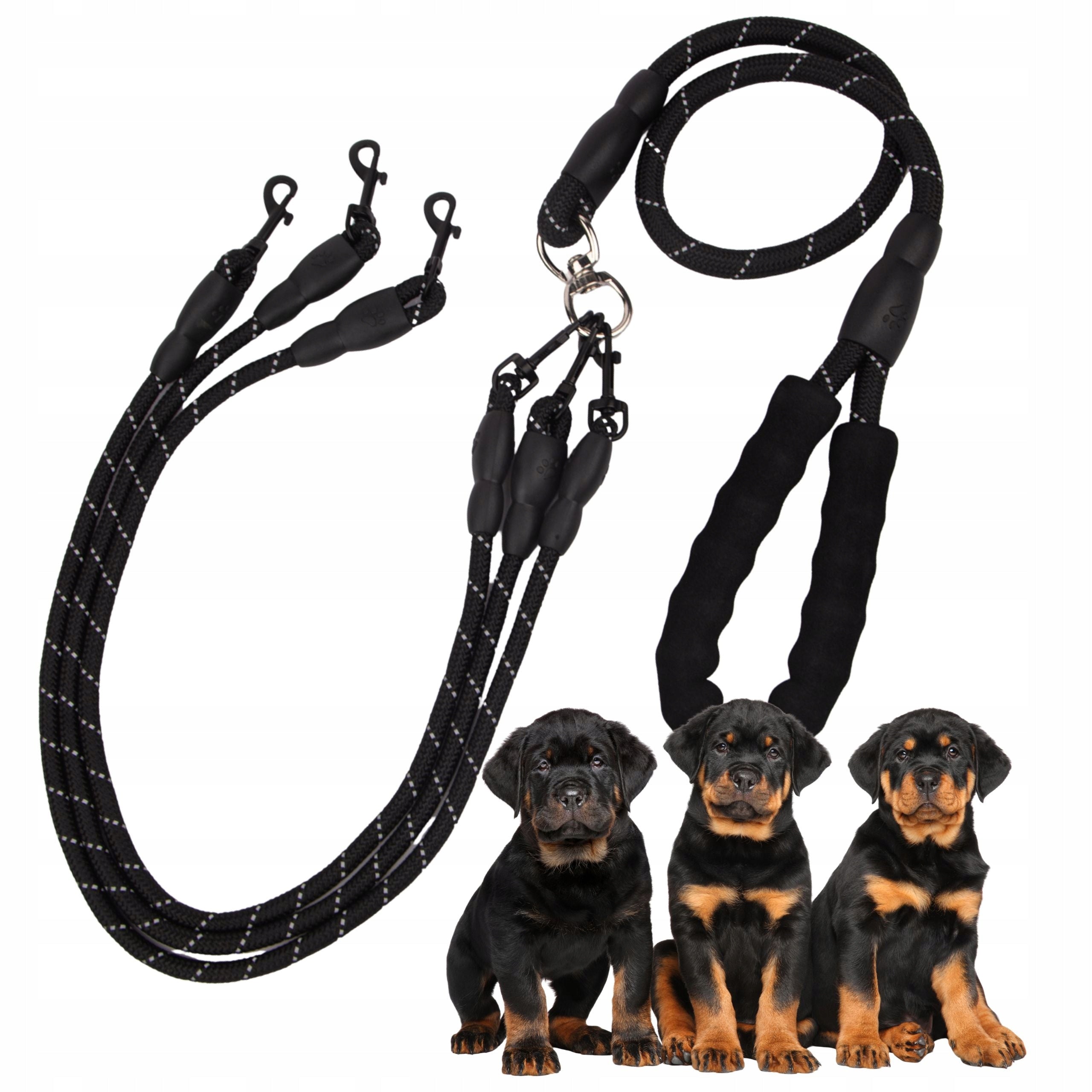 LANYARD for three dogs with splitter small medium triple BLACK 150cm