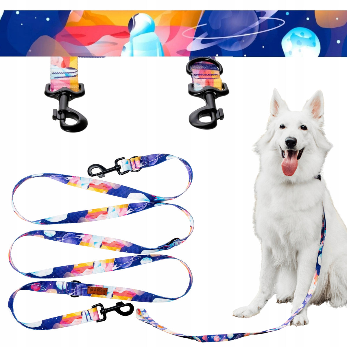 LANYARD hands-free 500 cm LARGE DOG Ukory SPACE planet PRINT