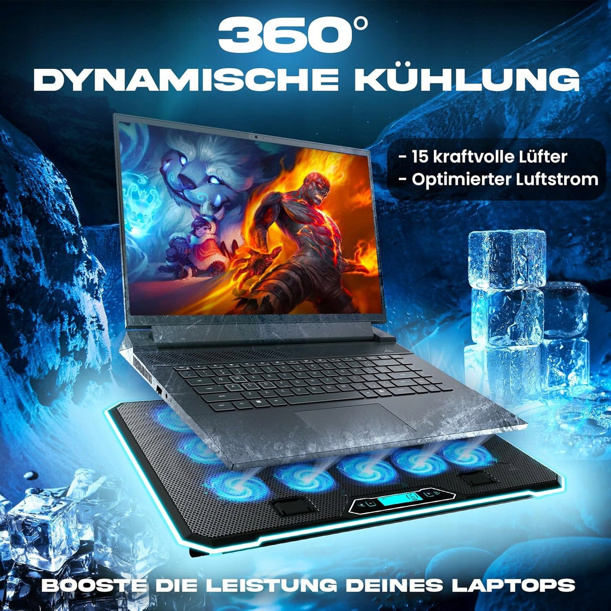 LAPTOP COOLING STAND 15 WINDMILLS 10 COLORS RGB 2 USB PORTS Packaging status original