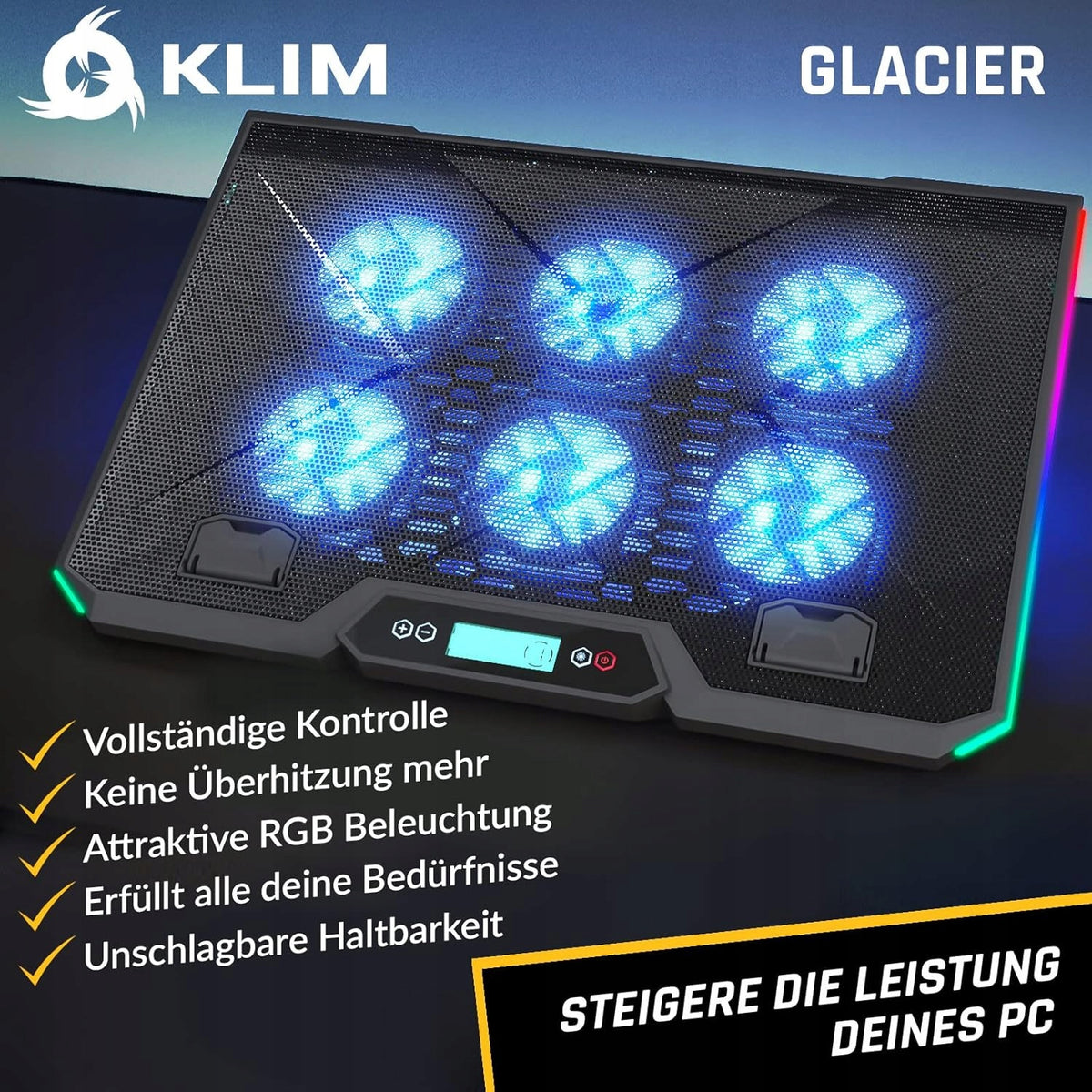 LAPTOP COOLING STAND RGB 6 WINDMILLS DISPLAY 11-17" 2100 RPM Packaging status original