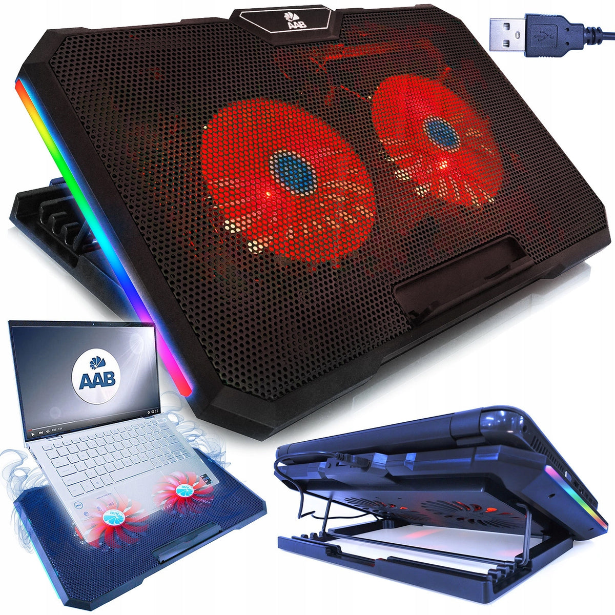 LAPTOP STAND COOLING PAD 10-17'' COOLING LAPTOP USB RGB