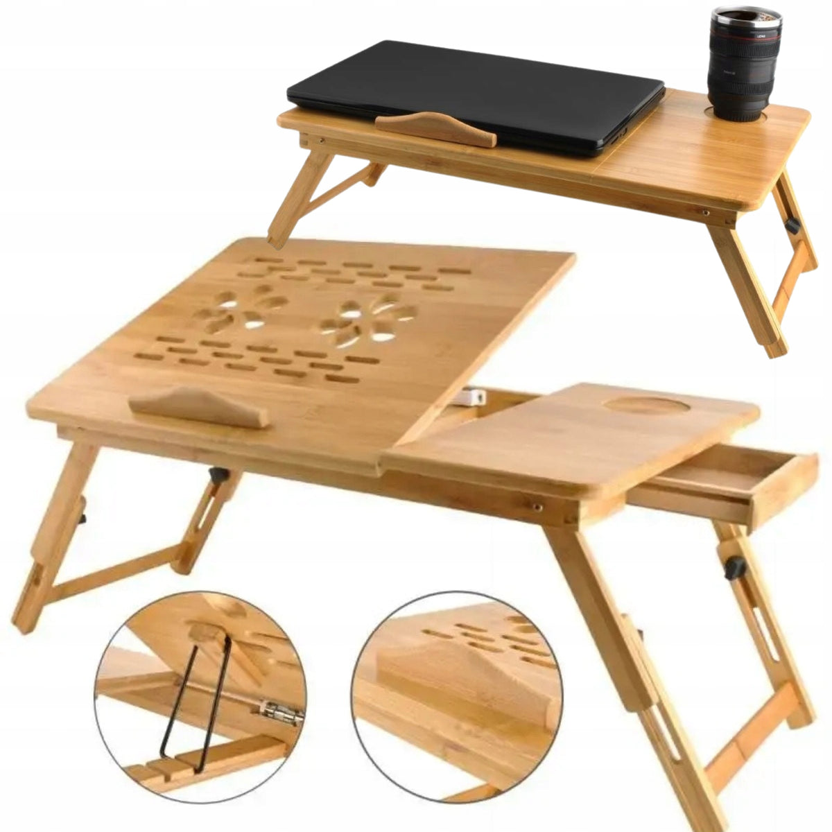 LAPTOP TABLE FOR BED, FOLDABLE, ADJUSTABLE, WOODEN, MOBILE STAND