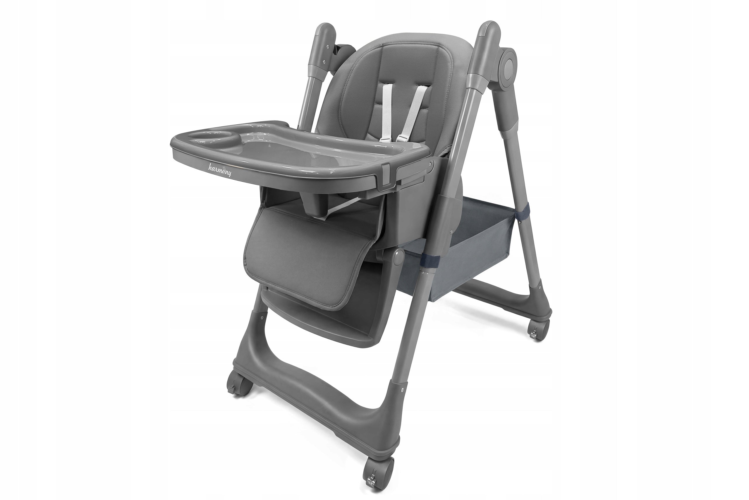 LARGE 5IN1 FOLDING HIGH CHAIR WITH GRAY LOWERING FUNCTION Color shades of gray and silver