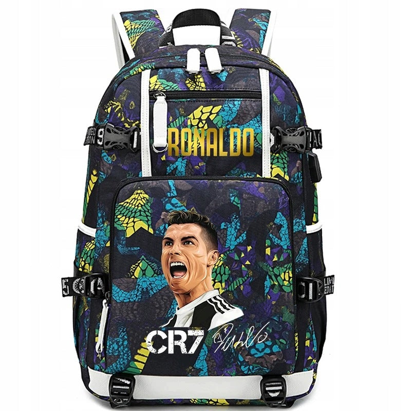 LARGE A4 SCHOOL BACKPACK Ronaldo SATCHEL WATERPROOF USB COLORS PATTERNS Manufacturer code drey6tryhdfrg