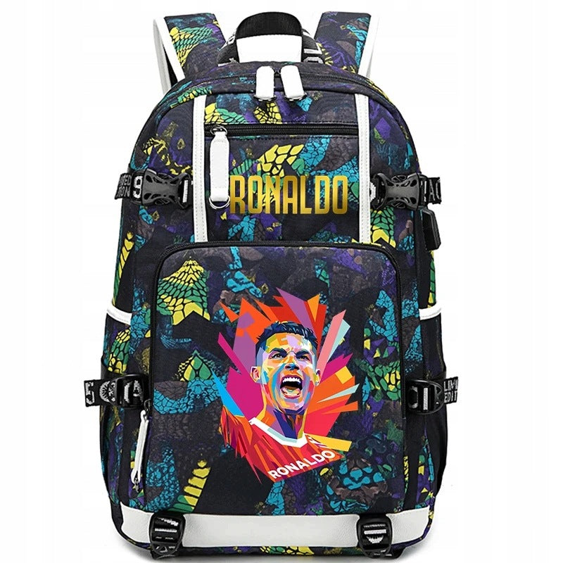 LARGE A4 SCHOOL BACKPACK Ronaldo SATCHEL WATERPROOF USB COLORS PATTERNS Packaging status original