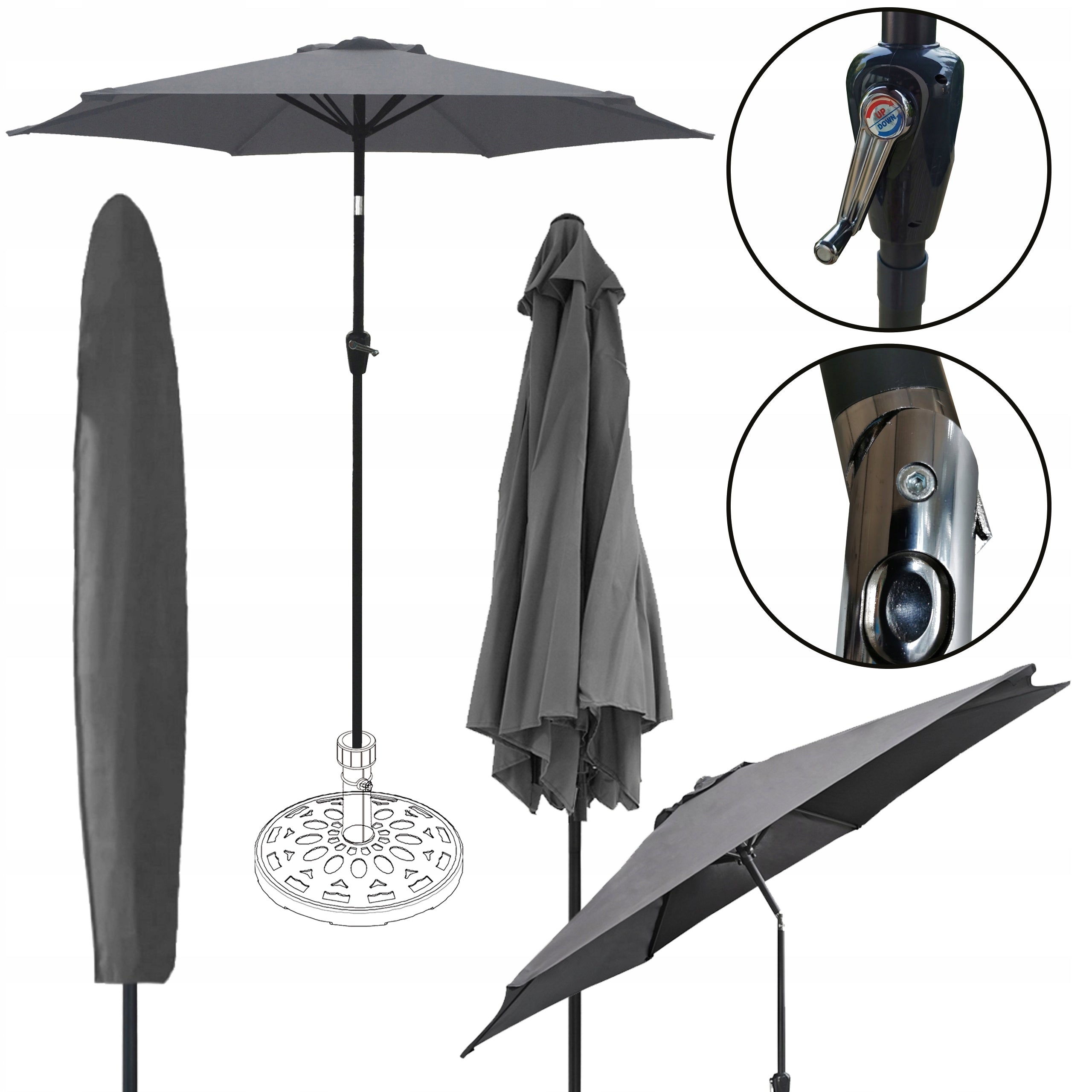 LARGE ADJUSTABLE GARDEN UMBRELLA 300cm ORLANDO DARK GREY COVER Manufacturer code 5901386275936