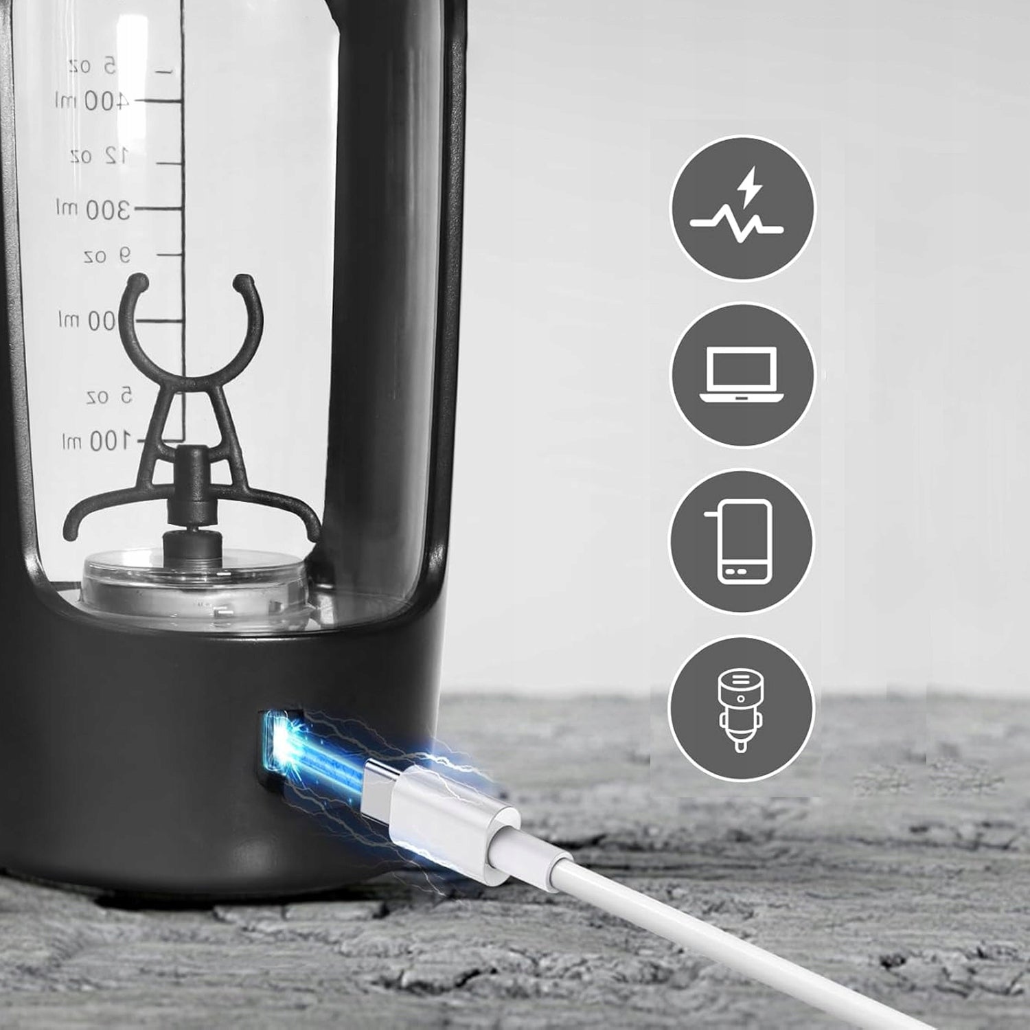 LARGE AIRTIGHT CONDITIONER SHAKER PORTABLE GYM USB - 650 ml black Product weight with unit packaging 0.5 kg