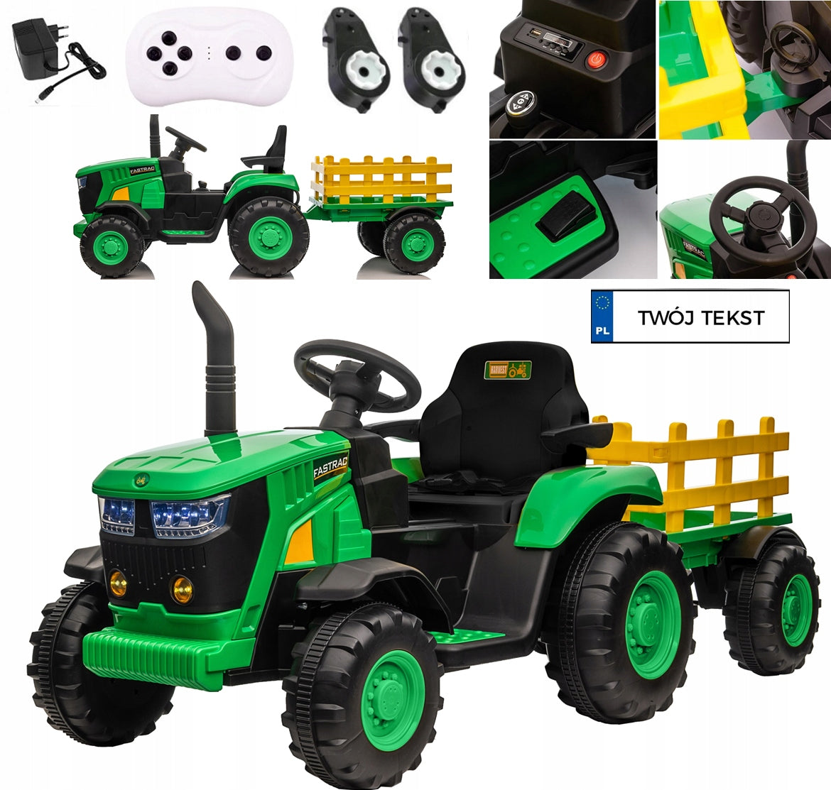 LARGE BATTERY TRACTOR WITH TRAILER REMOTE CONTROL LED SOUNDS 90WATT 12V9AH