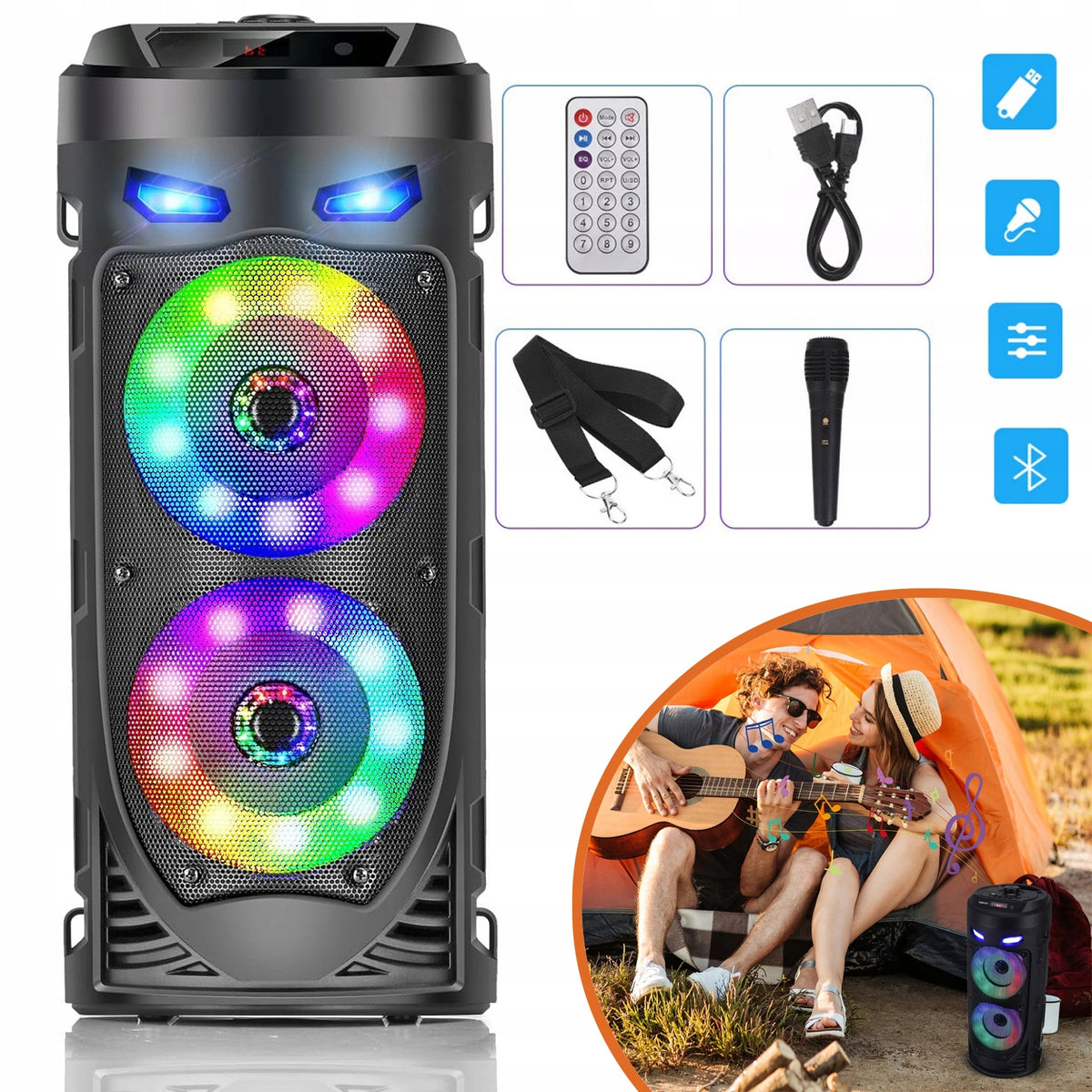 LARGE BOOMBOX BLUETOOTH SPEAKER PORTABLE KARAOKE RGB BLUETOOTH SPEAKER