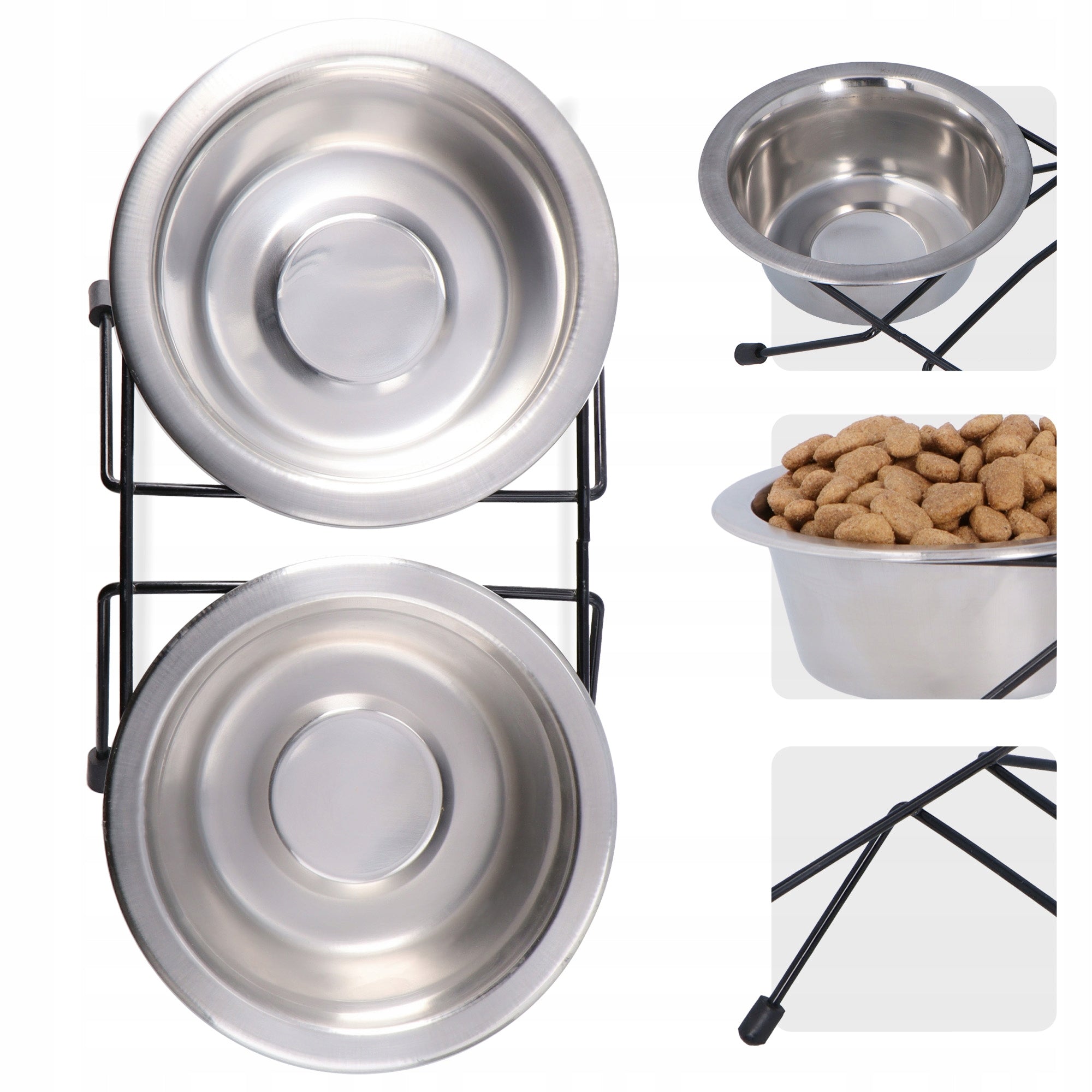 LARGE BOWLS ON DOG STAND 2x1,8 Metal BOWL STAND STEEL ANTI-SLIP 1Z-P Capacity 1.8 l