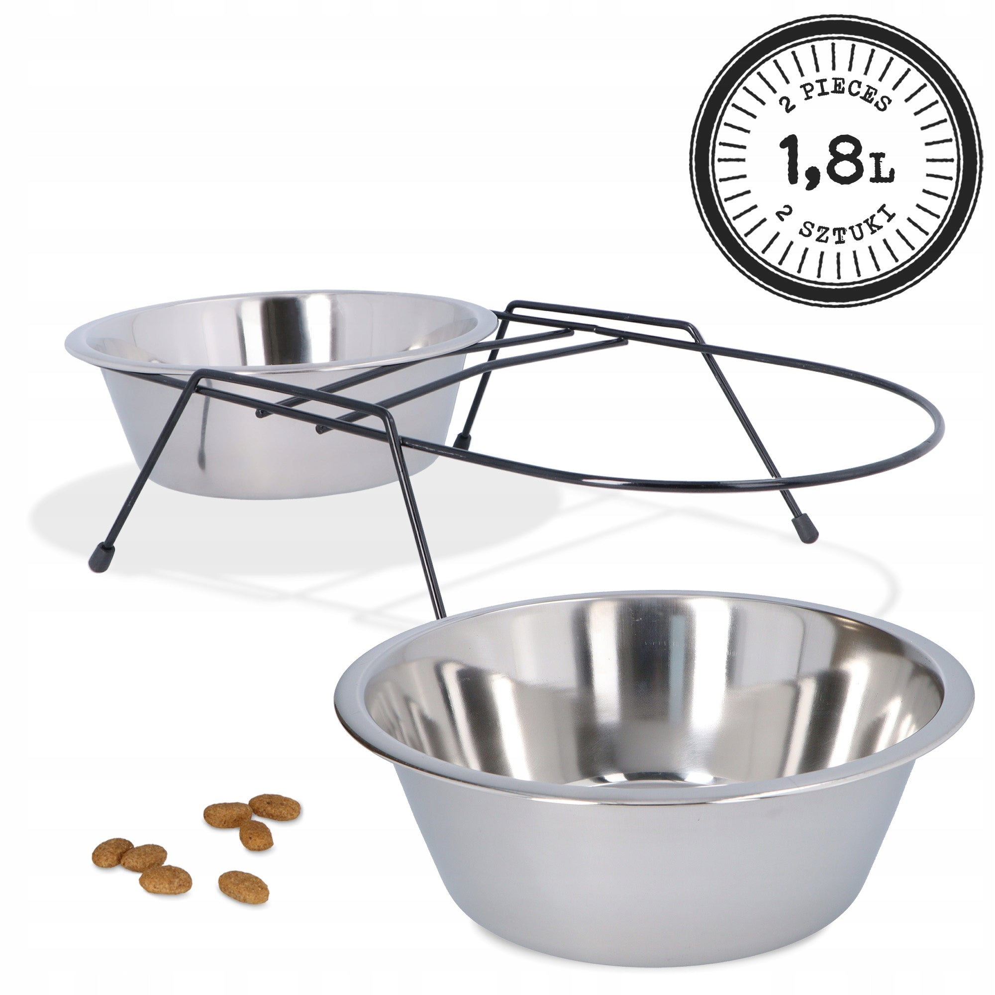 LARGE BOWLS ON DOG STAND 2x1,8 Metal BOWL STAND STEEL ANTI-SLIP 1Z-P Packaging status original