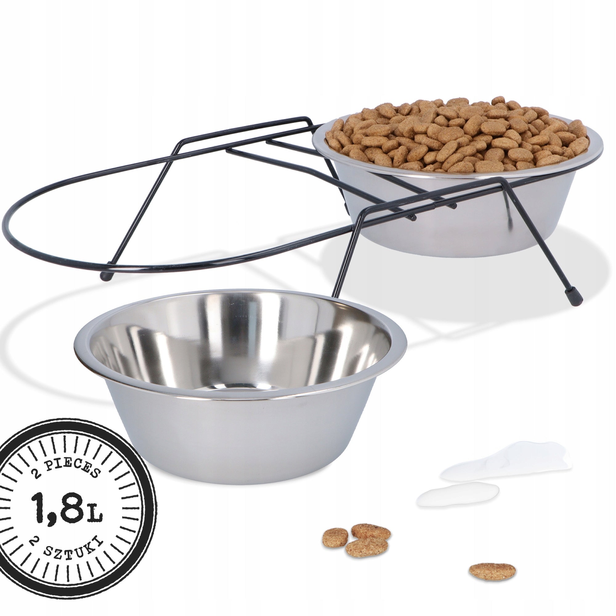 LARGE BOWLS ON DOG STAND 2x1,8 Metal BOWL STAND STEEL ANTI-SLIP 1Z-P