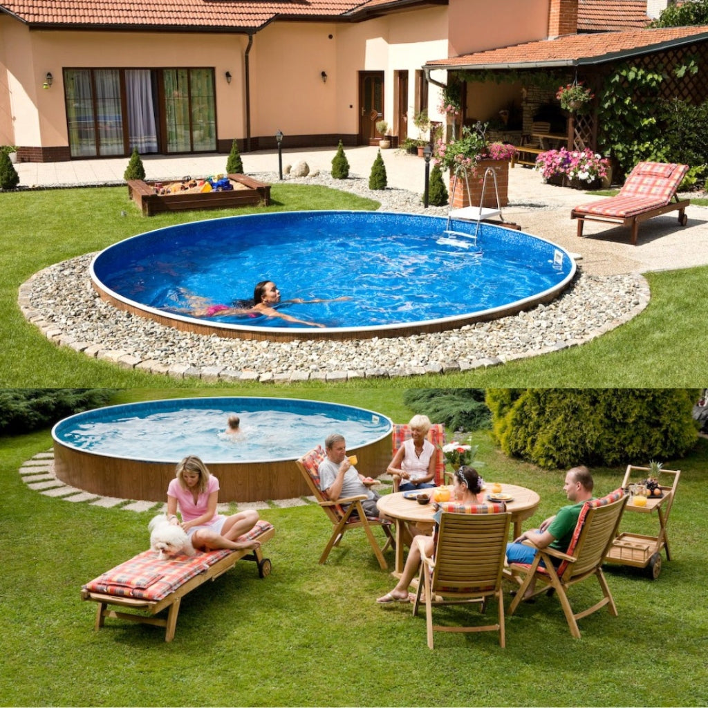 LARGE BURIED GARDEN ROUND SWIMMING POOL IN THE GROUND CANADIAN FAMILY 4,6 x 1,2 m