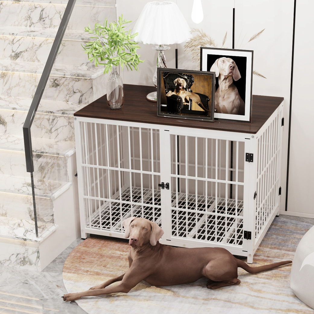 LARGE CAGE DOG PLAYPEN WITH WOODEN XL TOP Trade name ŚREDNIA KLATKA METALOWA KOJEC DLA PSÓW PSA KOTA XL BIAŁA