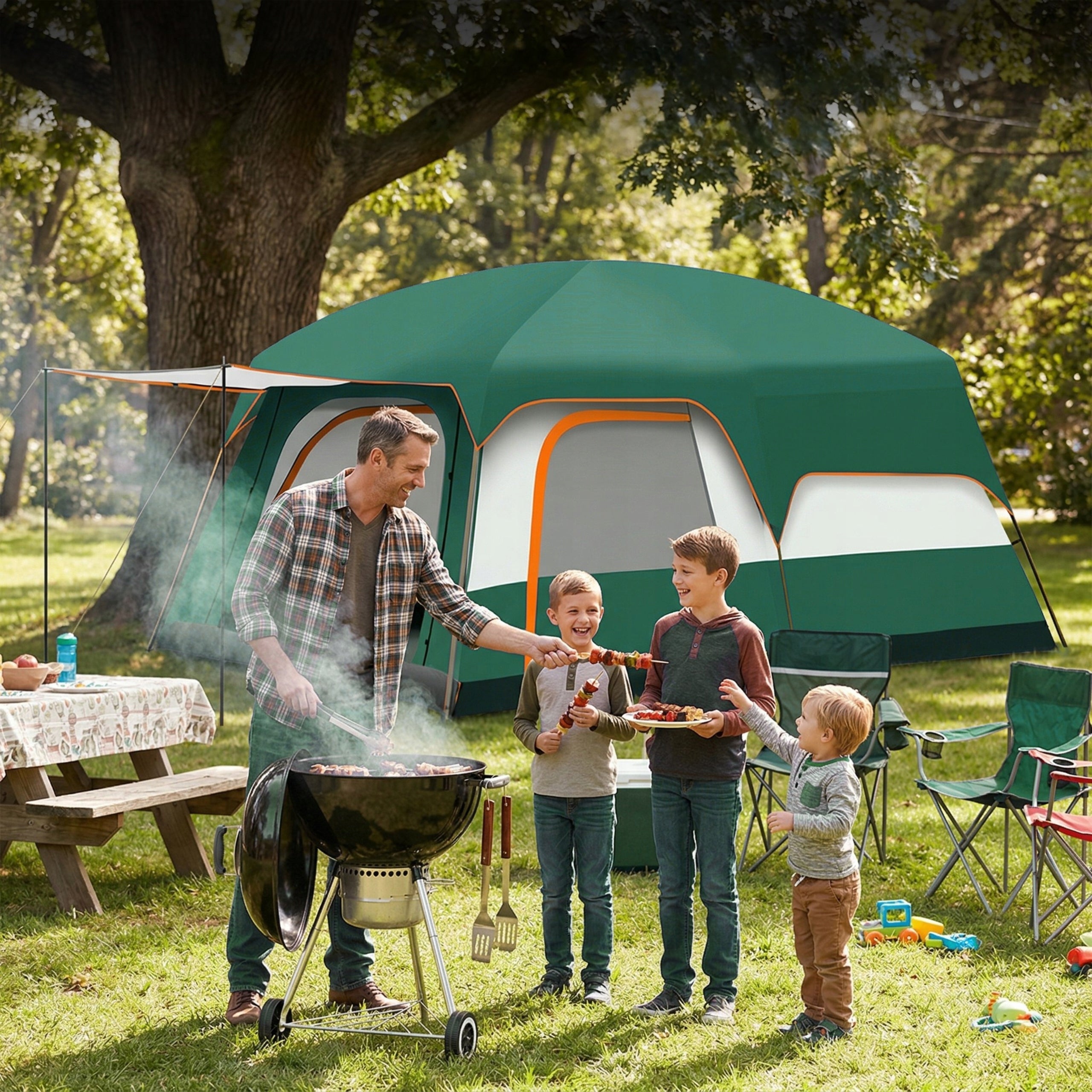 LARGE CAMPING TENT GARDEN TOURIST SCREEN CANOPY MOSQUITO NET 4os Model CAMP TENT 4P OXFORD PRO 3DOOR