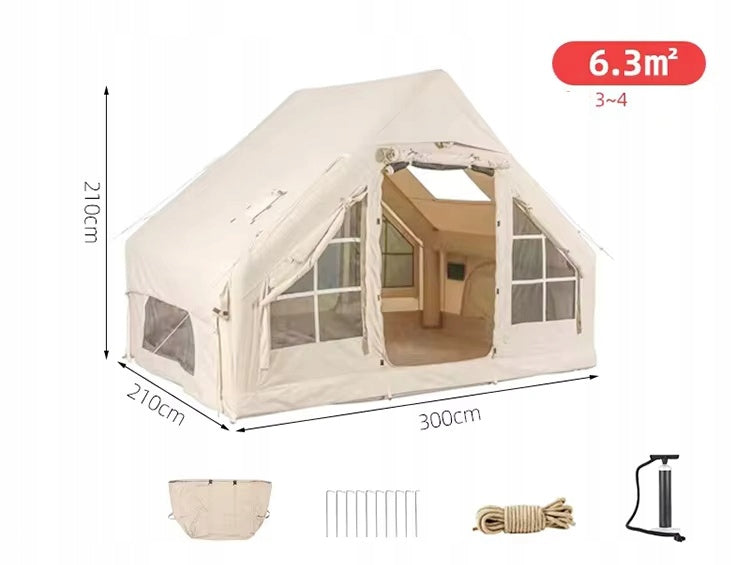 LARGE CAMPING TENT PUMPED 4 PERSON INFLATABLE PUMP 6.3m2 300x210CM Color beige