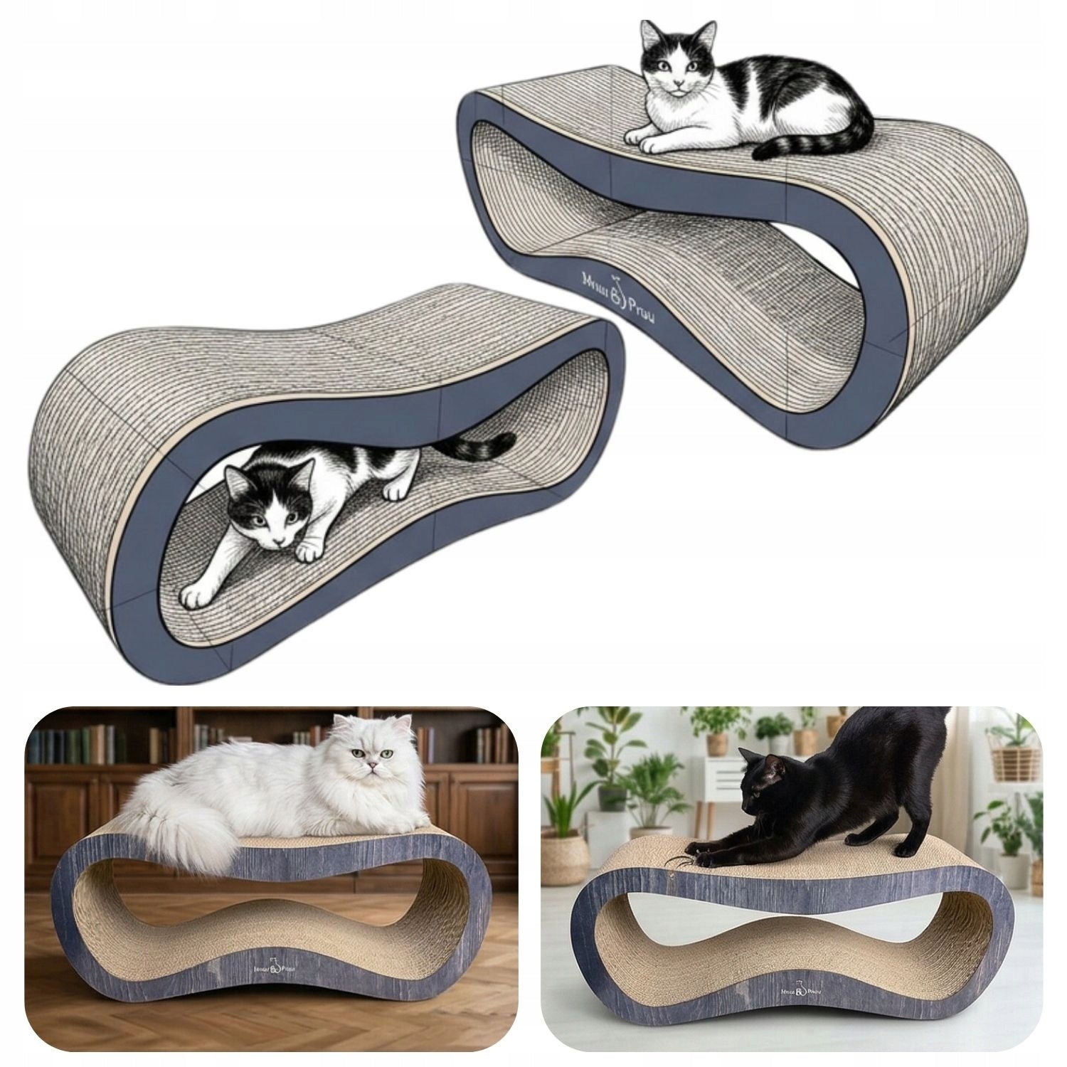 LARGE CARDBOARD CAT SCRATCRATOR BED 78x28x24 cm Mruu&Pruu Manufacturer code DRAP_DR_D