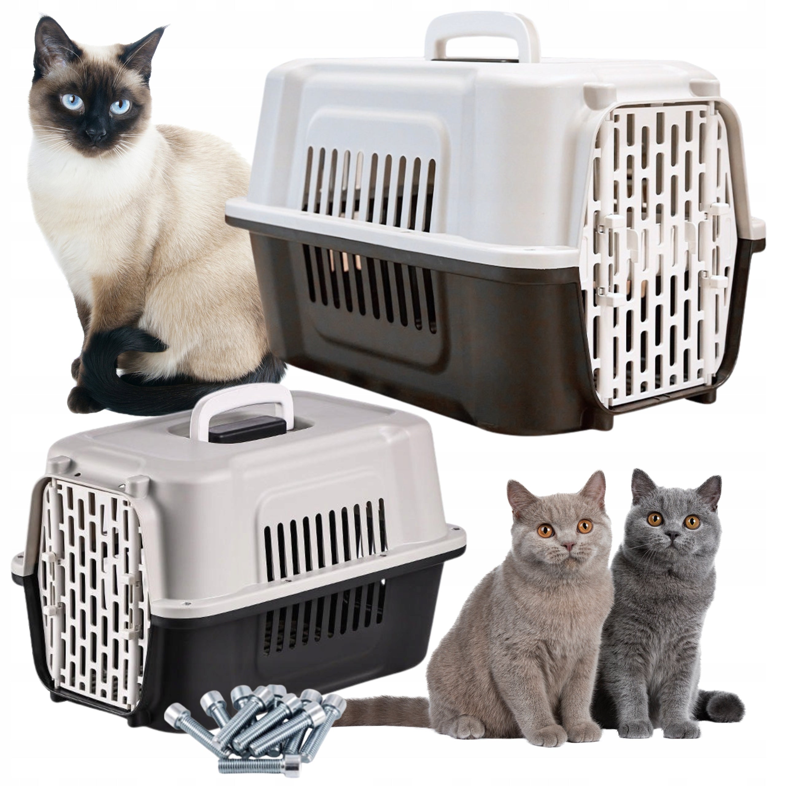 LARGE CAT CARRIER DOG RABBIT ANIMALS PLASTIC CAGE PLAYPEN BOX Color gray