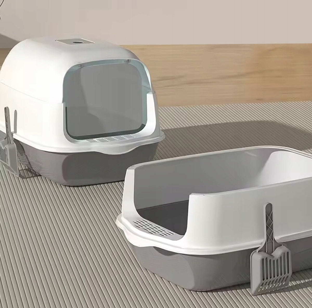 LARGE CAT LITTER BOX CLOSED WITH DOOR AND FRAGRANCE FILTER + SPATULA Model F057