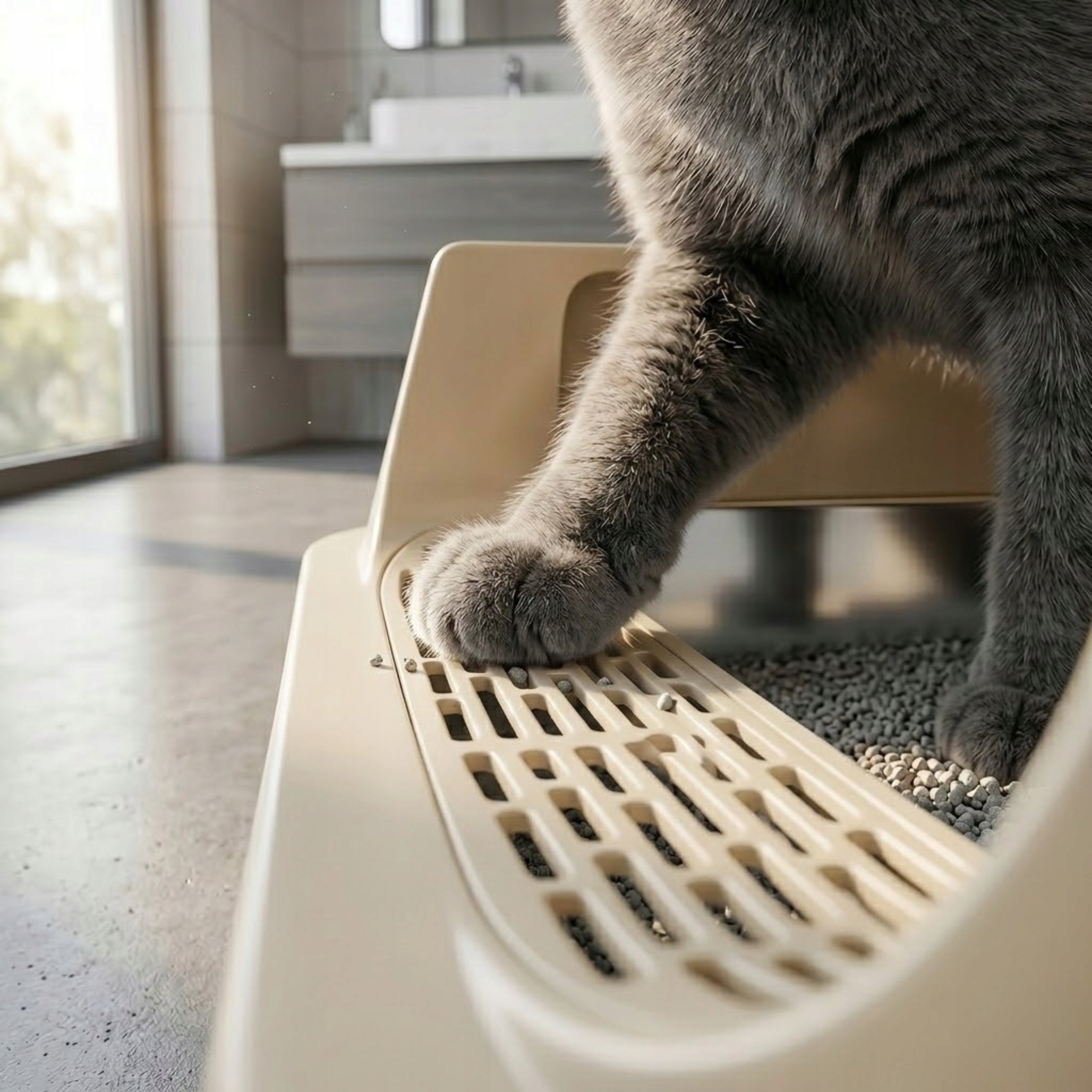 LARGE CAT LITTER BOX OPEN BEIGE XL 60x40 INCLUDED WITH SPATULA / SIEMIEC Packaging status original