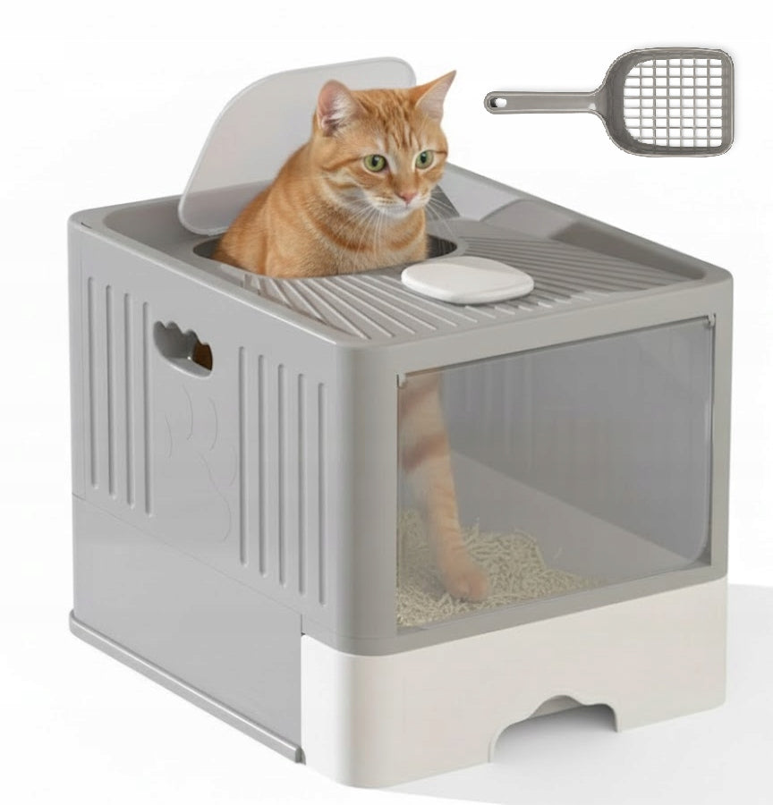 LARGE CAT LITTER BOX WITH DRAWER + SPATULA | COVERED WITH FILTER (F096) Manufacturer code F096