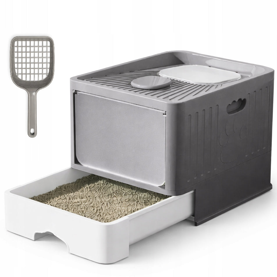 LARGE CAT LITTER BOX WITH DRAWER + SPATULA | COVERED WITH FILTER (F096)