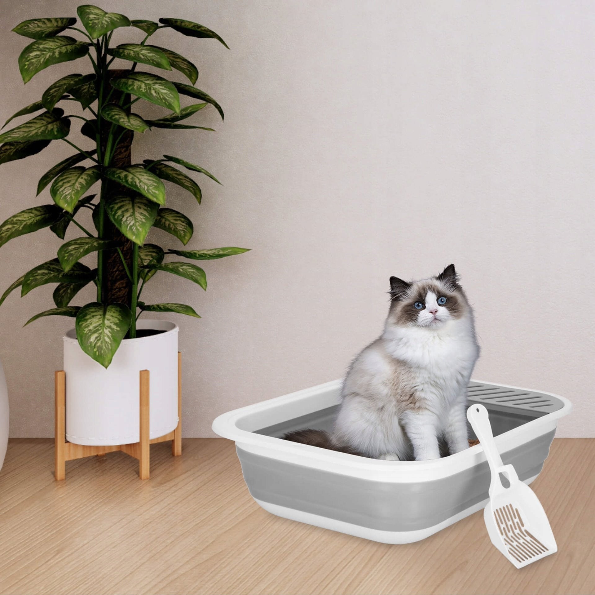 LARGE CAT LITTER BOX WITH FRAME 45x34cm FOLDING OPEN FOR LITTER XL + SHOVEL Length 45 cm