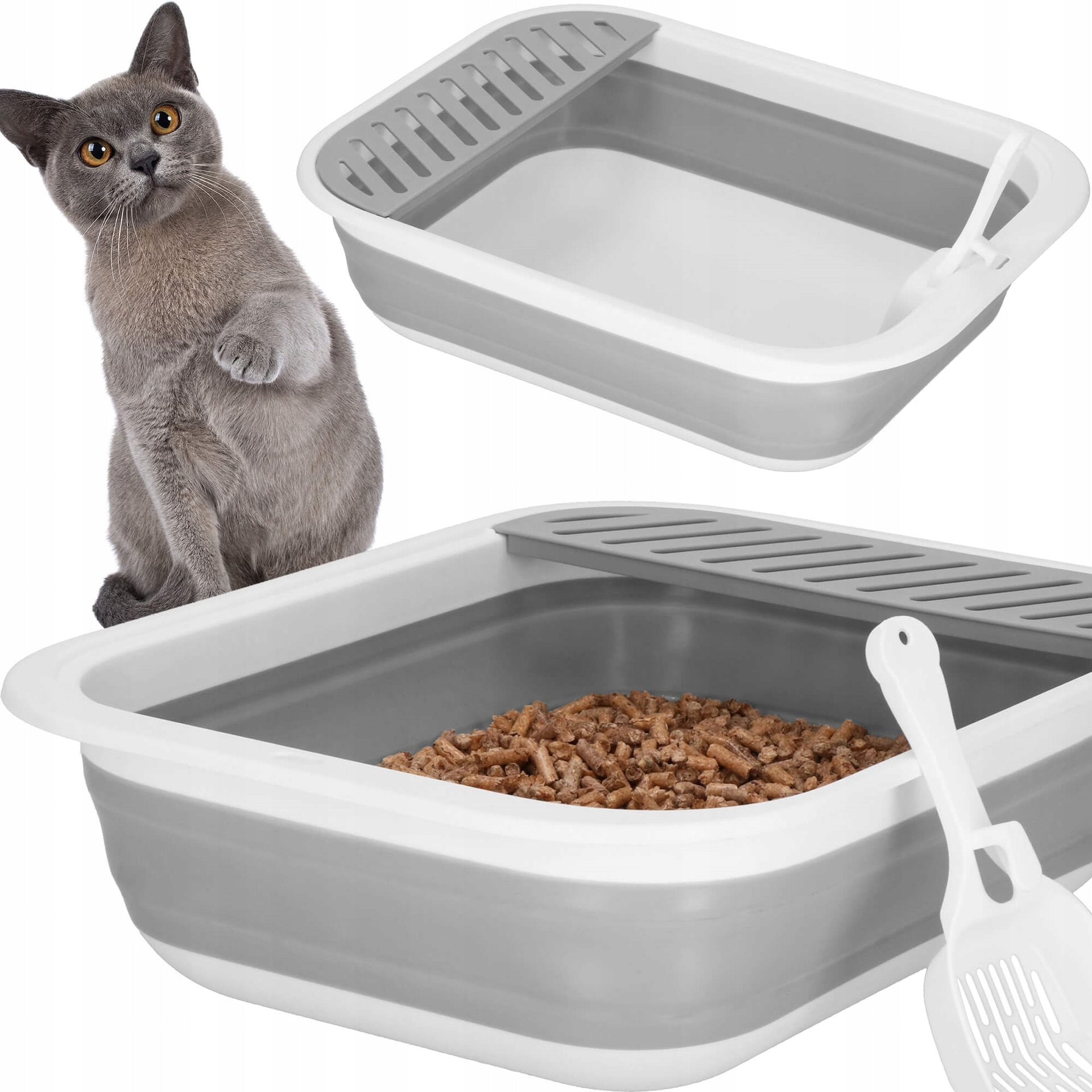 LARGE CAT LITTER BOX WITH FRAME 45x34cm FOLDING OPEN FOR LITTER XL + SHOVEL Manufacturer code PA0244