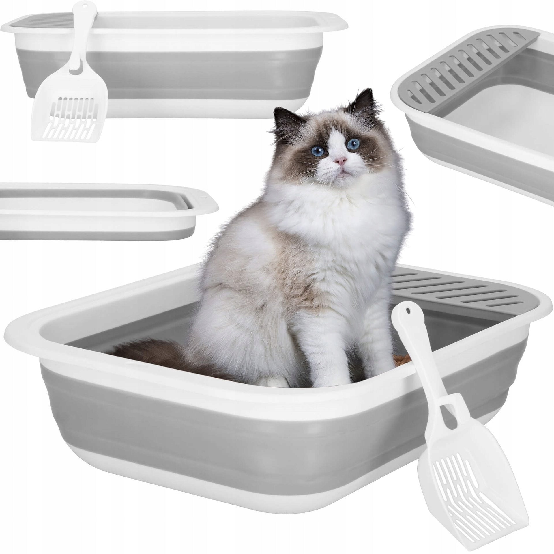 LARGE CAT LITTER BOX WITH FRAME 45x34cm FOLDING OPEN FOR LITTER XL + SHOVEL Trade name PA0244 KUWETA DLA KOTA