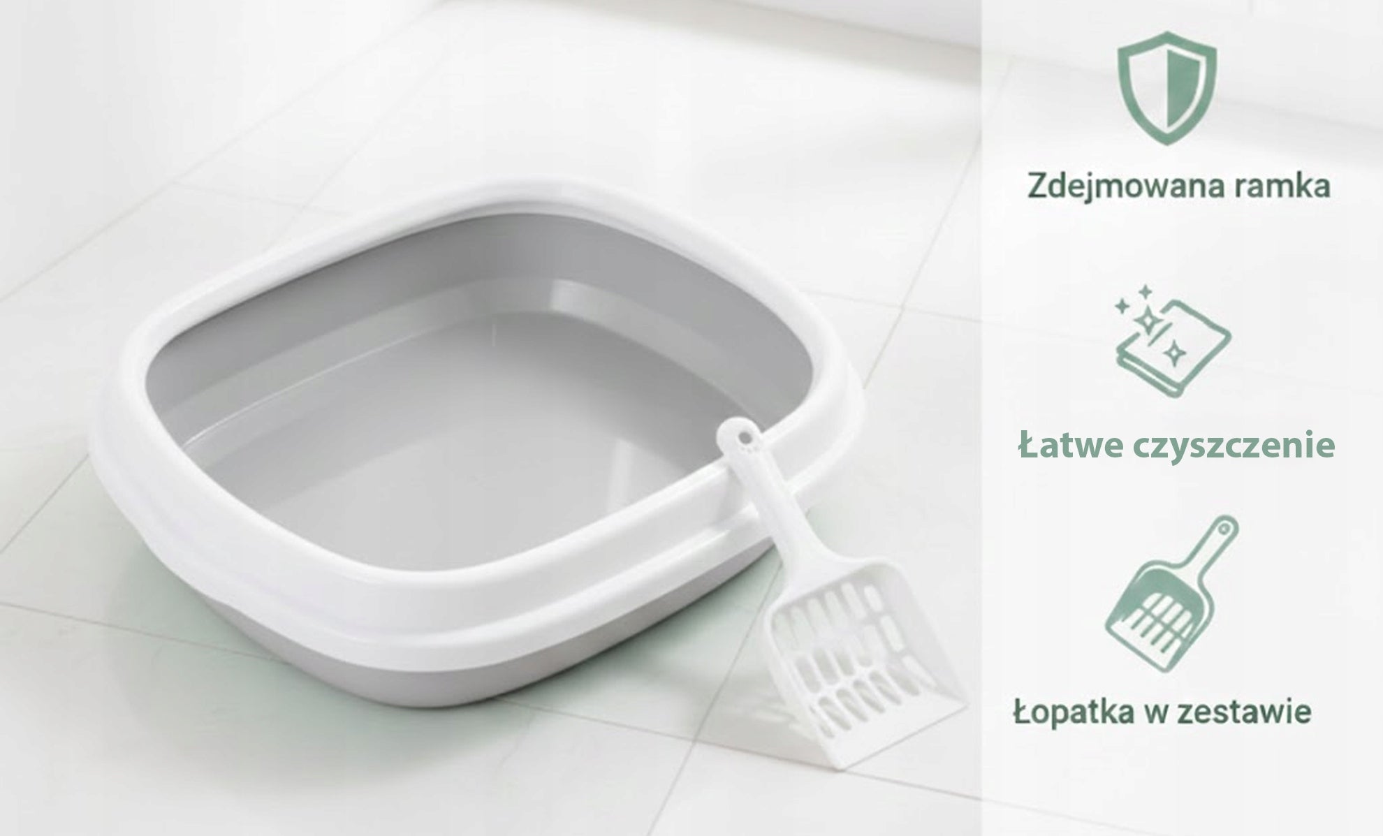 LARGE CAT LITTER BOX WITH FRAME 46x38cm OPEN FOR LITTER XL + SPATULA Model DS-I-0087