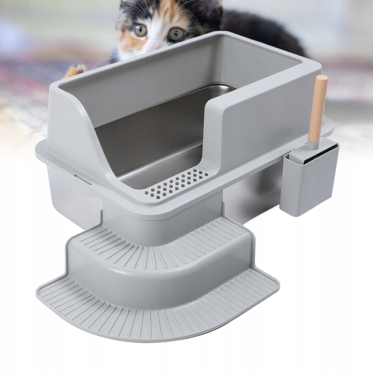 LARGE CAT LITTER BOX WITH HIGH FRAME STAINLESS STEEL OPEN TOILET Manufacturer code 211124