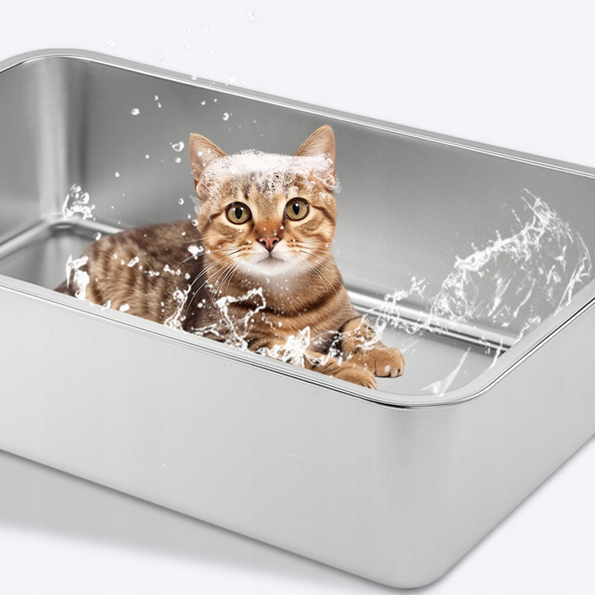 LARGE CAT LITTER BOX WITH HIGH FRAME STAINLESS STEEL OPEN TOILET Packaging status original