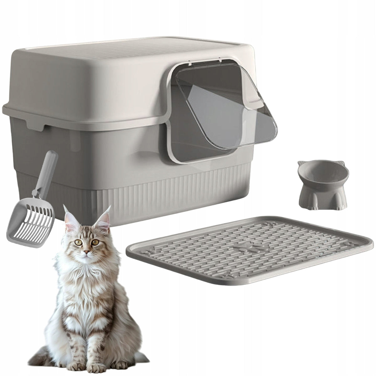 LARGE CAT LITTER BOX WITH LID – COMFORTABLE, CLOSED, PRACTICAL GREY