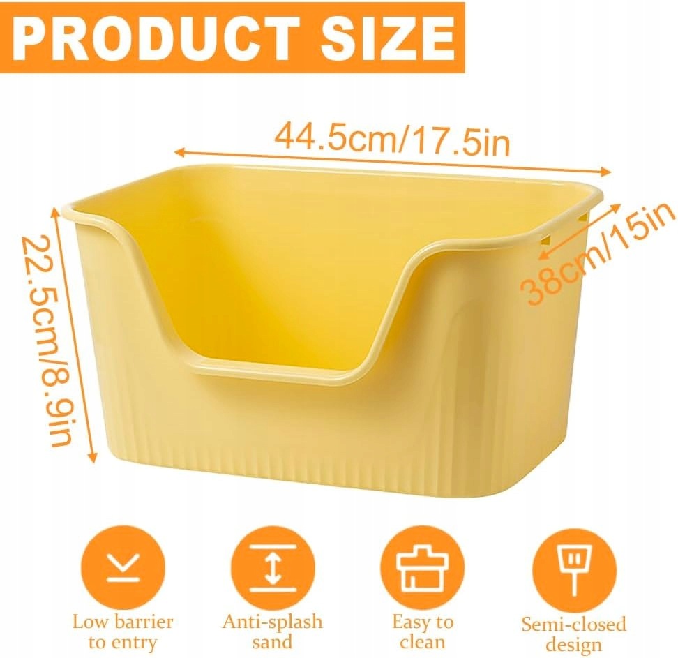 LARGE CAT LITTER BOX WITH OPEN TOP 43X38X22 CM GREY WATERPROOF Manufacturer code 5908040036148