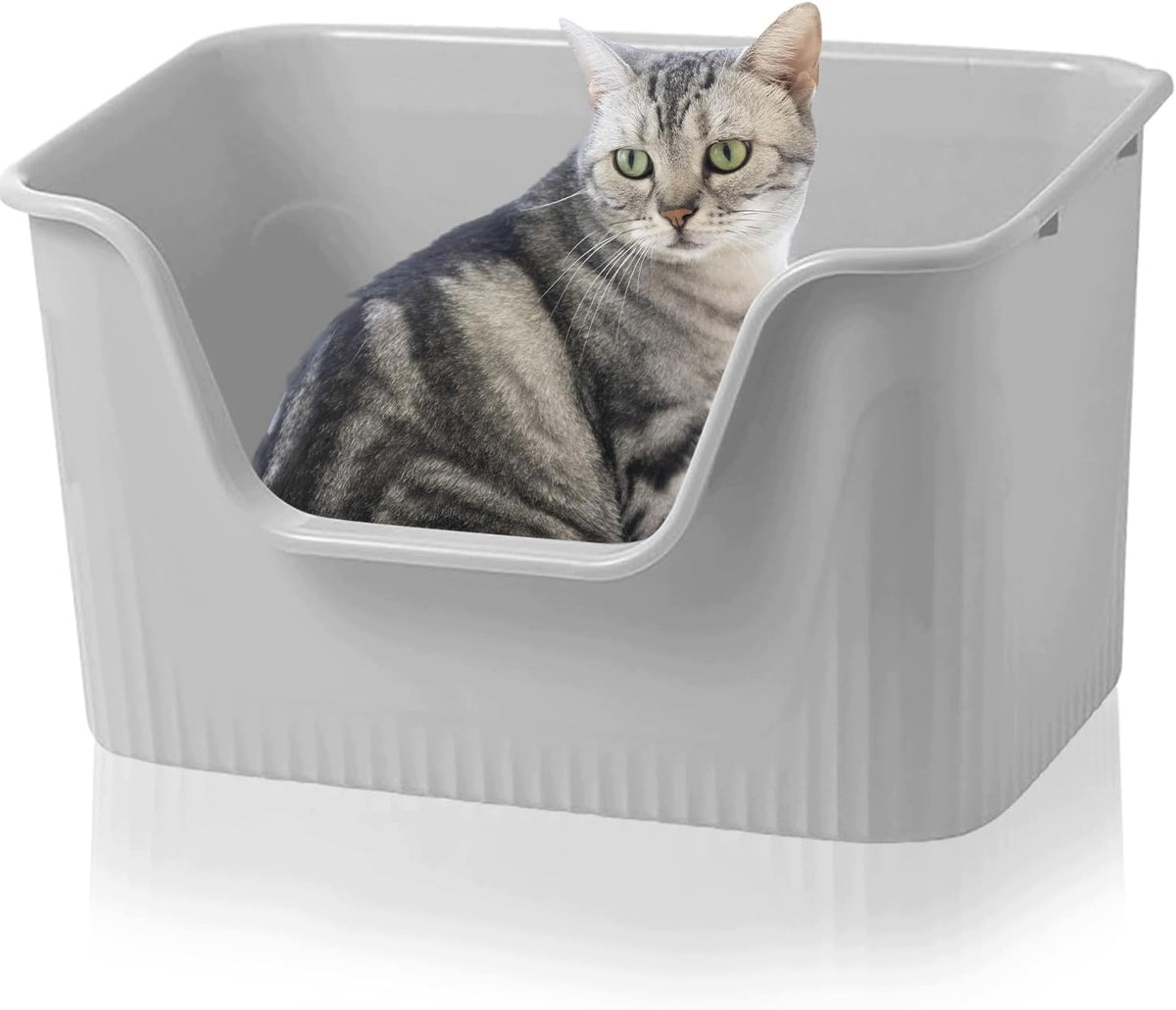 LARGE CAT LITTER BOX WITH OPEN TOP 43X38X22 CM GREY WATERPROOF