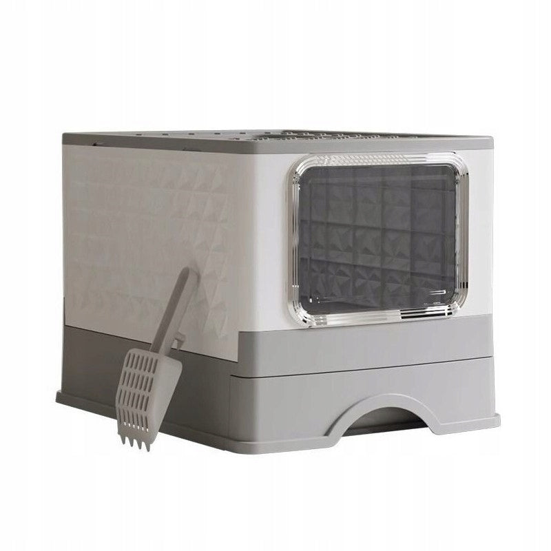 LARGE CAT LITTER BOX WITH SPATULA DRAWER CLOSED FOLDING Color gray