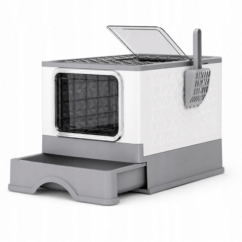 LARGE CAT LITTER BOX WITH SPATULA DRAWER CLOSED FOLDING Kind closed litter box