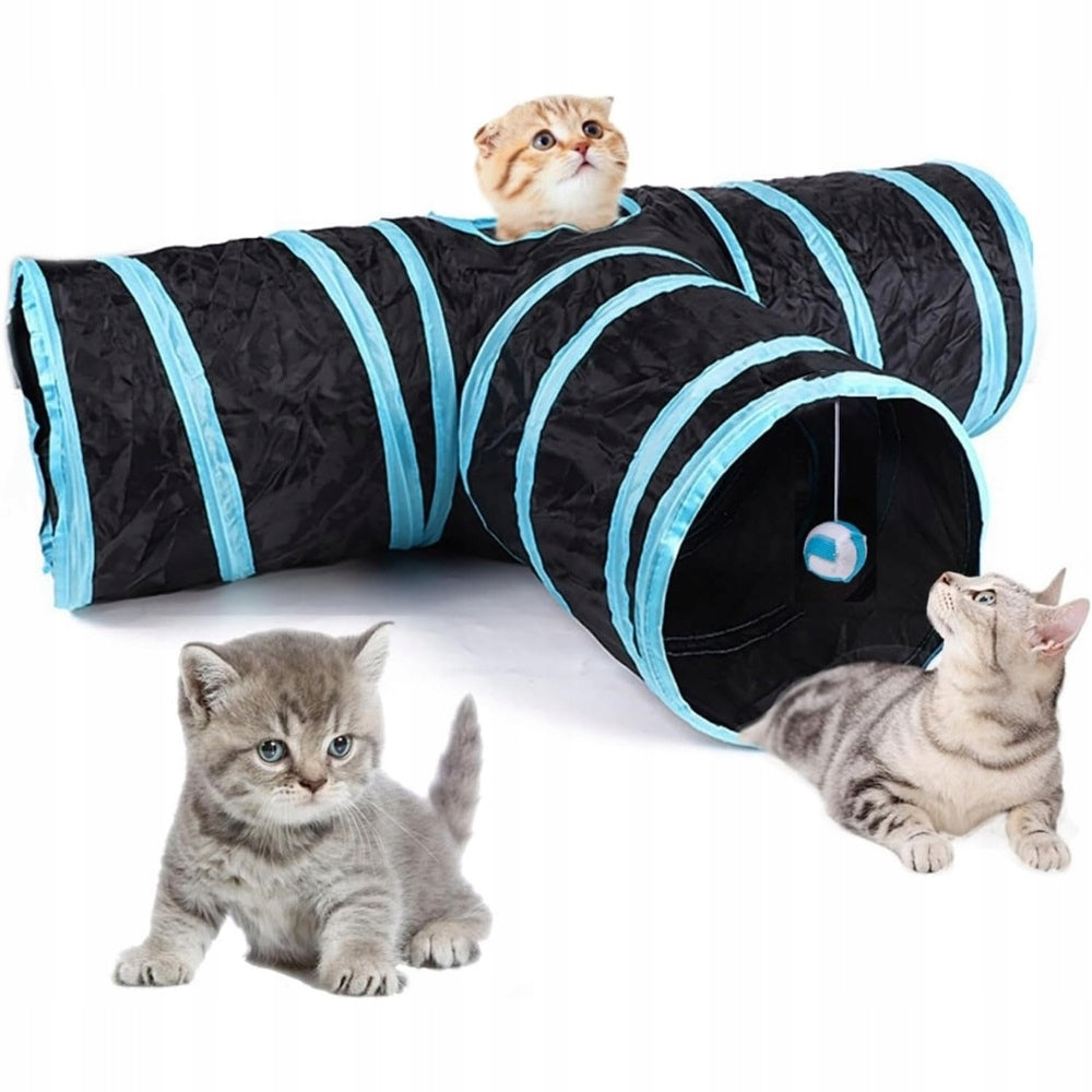 LARGE CAT TUNNEL FOLDING INTERACTIVE PET TOY T-SHAPED
