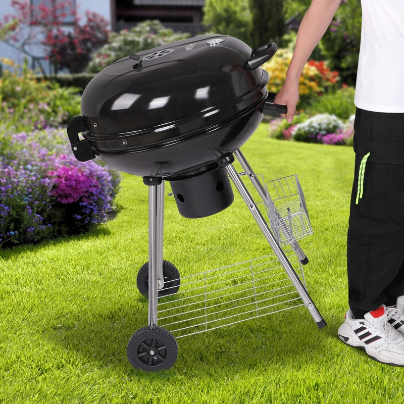 LARGE CHARCOAL GARDEN GRILL ON WHEELS WITH LID Material steel