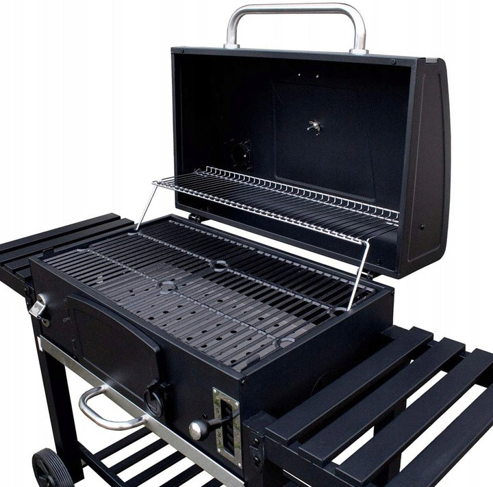 LARGE CHARCOAL GRILL EL FUEGO ONTARIO XXL GRATE CAST IRON CHIMNEY FOLDING SHELVES Grill height 136 cm