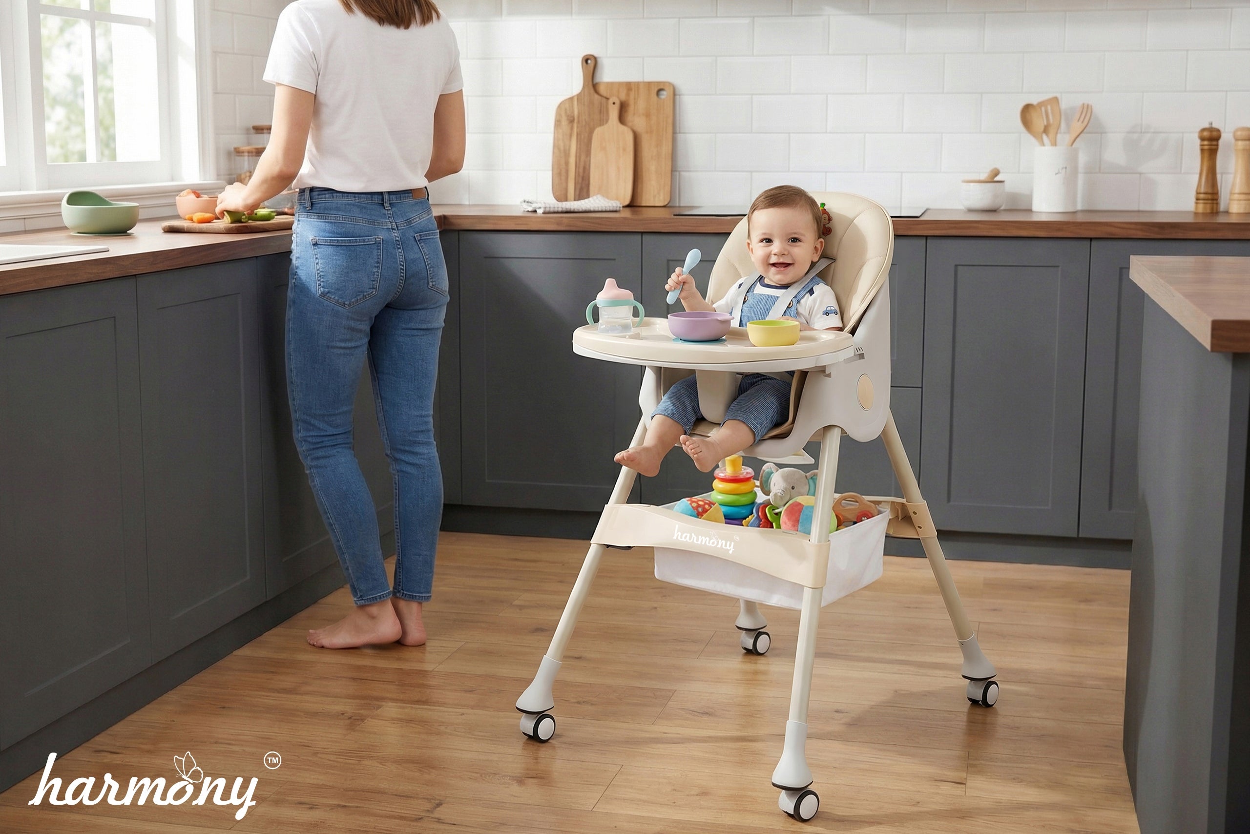 LARGE CHILDREN'S HIGH CHAIR CARAMEL 4IN1 BEIGE Kid's age 6＋ months