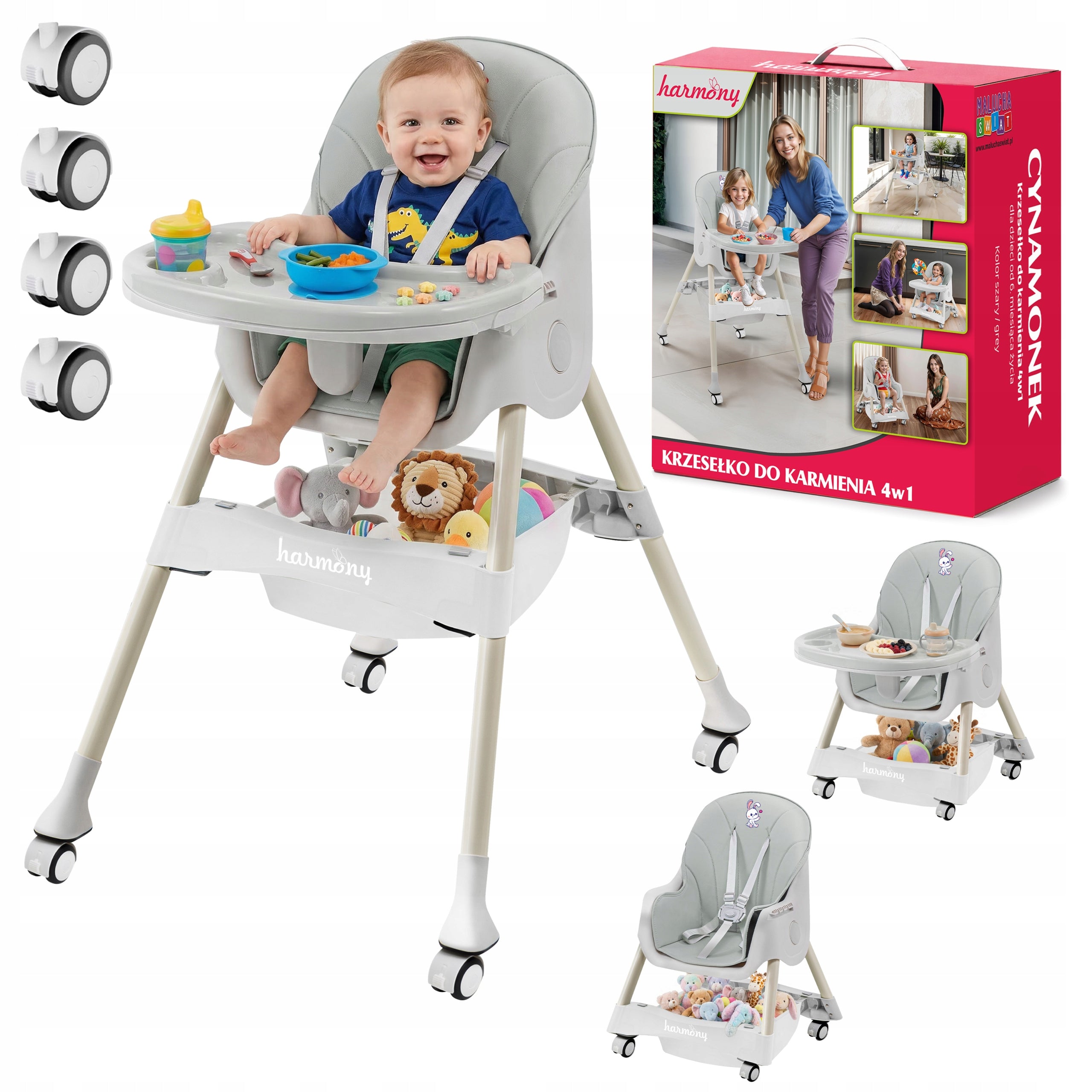 LARGE CHILDREN'S HIGH CHAIR CINNAMON 4IN1 GREY