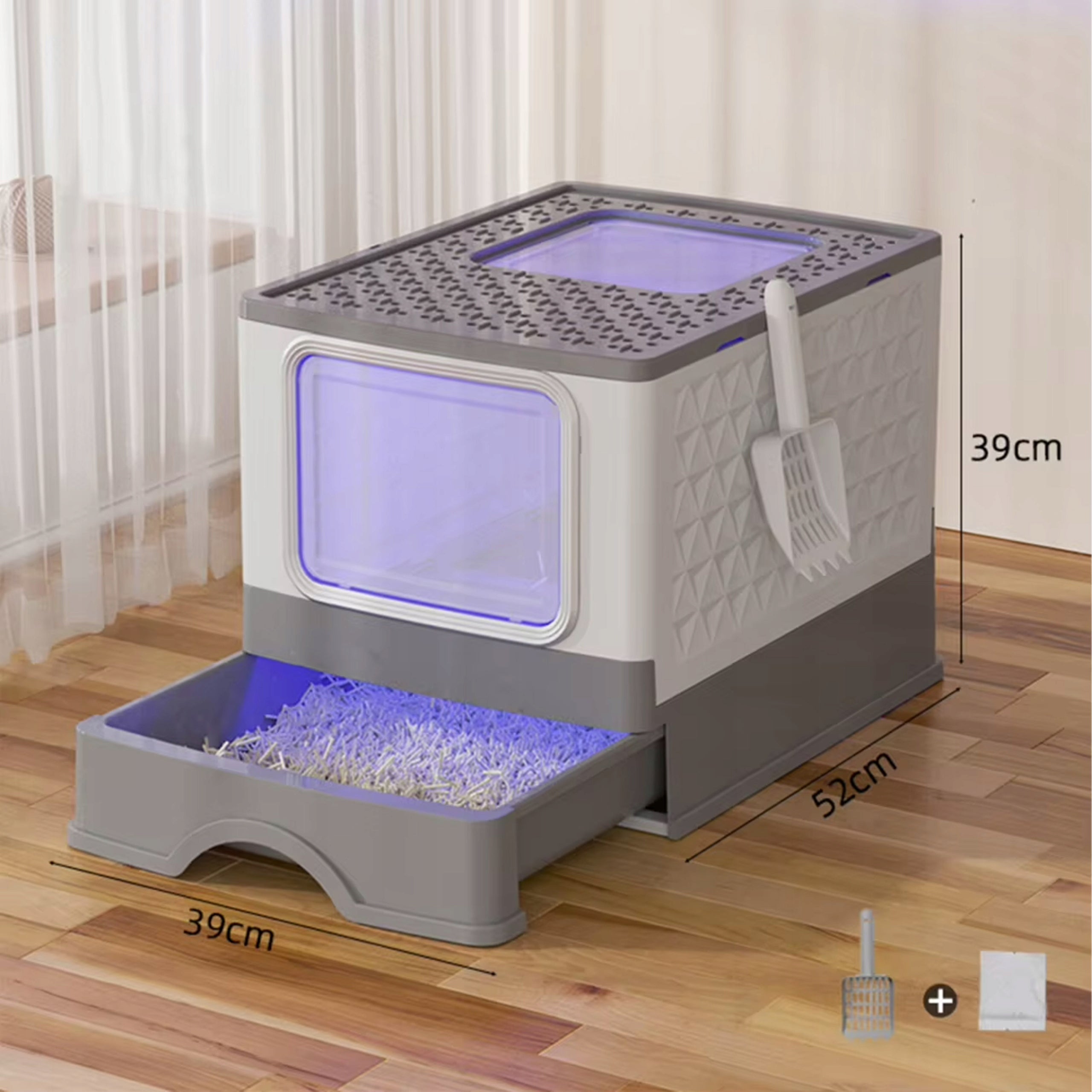 LARGE CLOSED CAT LITTER BOX WITH UV LAMP BACTERICIDAL DRAWER AND SPATULA Model KDK-10-SZ