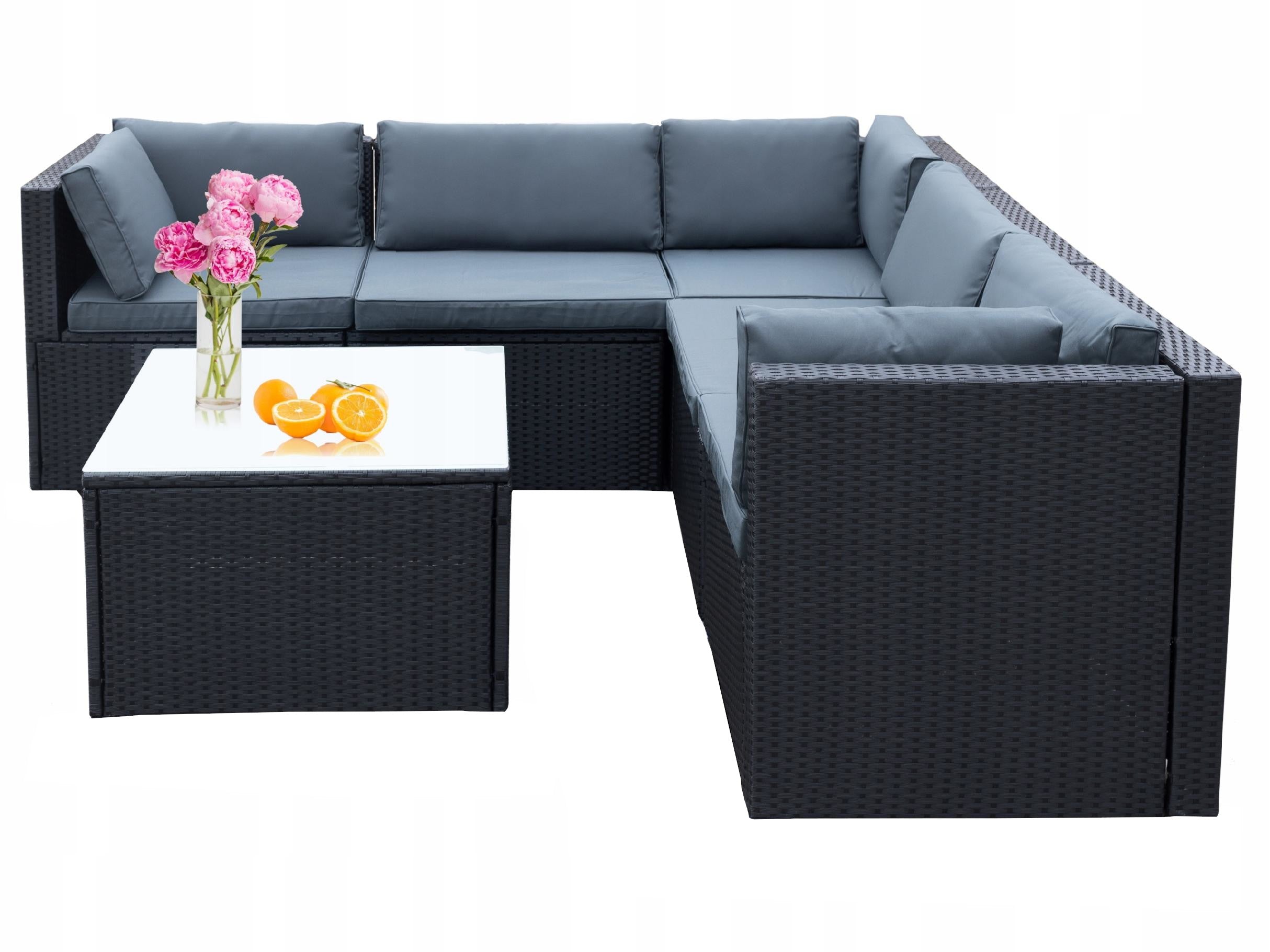 LARGE CORNER CHIRO GARDEN FURNITURE COUCH + TABLE Main material synthetic rattan