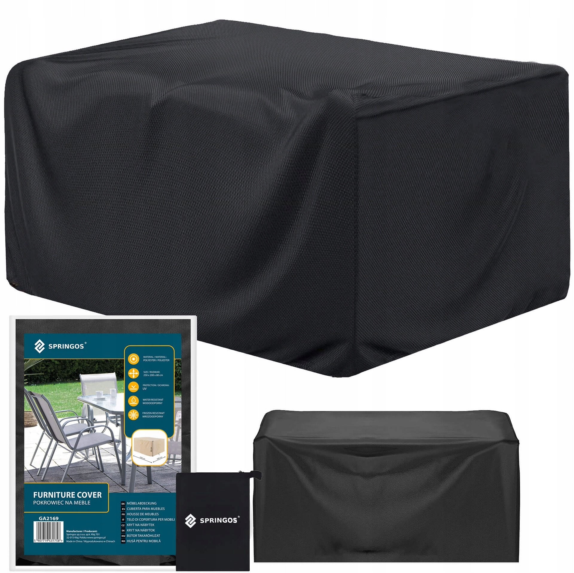 LARGE COVER FOR GARDEN FURNITURE 250x205x75cm BLACK WATERPROOF TARPAULIN